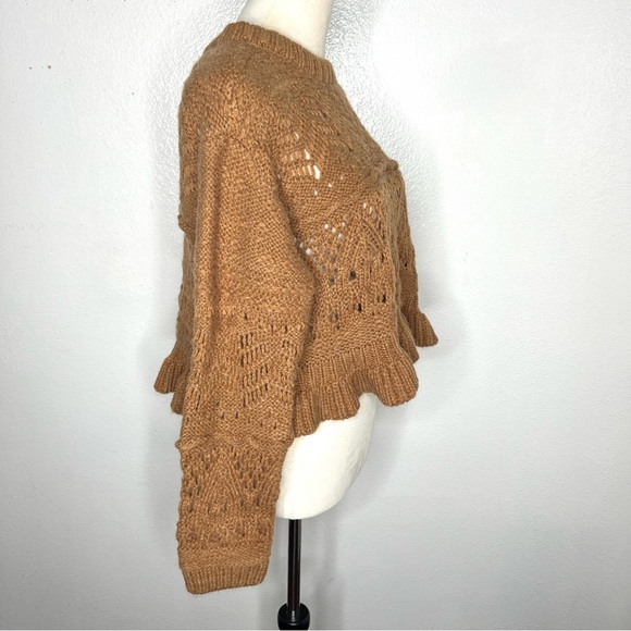 SALTWATER LUXE New! Coco Sweater Cropped Ruffle Pullover Brown Size Small NWT - Picture 8 of 12